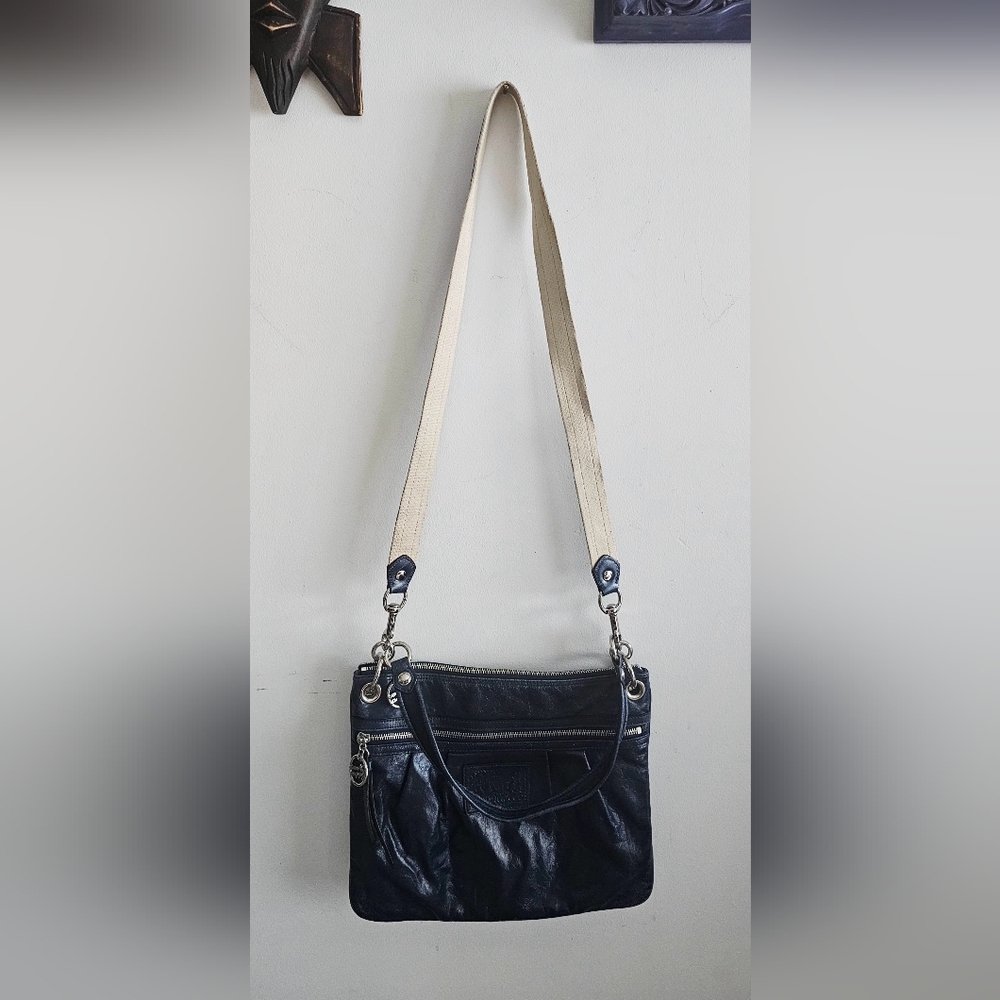 Coach 17048 Poppy Blue Glazed Leather Crossbody Shoulder Bag Purse - Picture 6 of 11